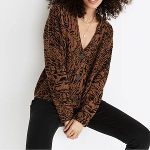 Madewell Brown Black Abstract Print Crop Cardigan Size S